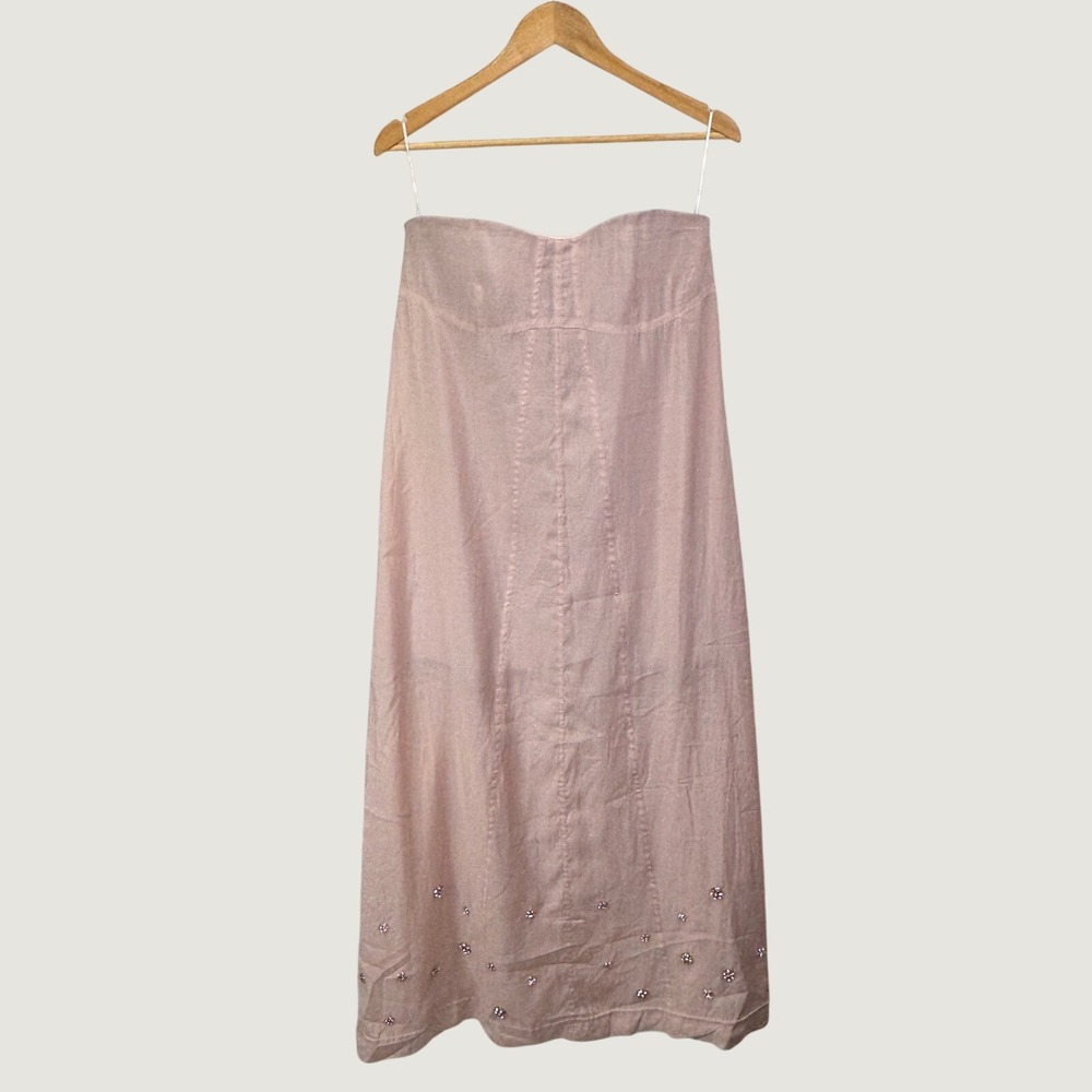 H&M Edition Strapless Midi Dress Small Pink Rhinestone Embellished Coquette Chic